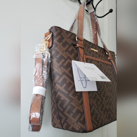 Ellen Tracy Brown Faux Leather Shopper Tote Satchel NWT - Picture 6 of 8